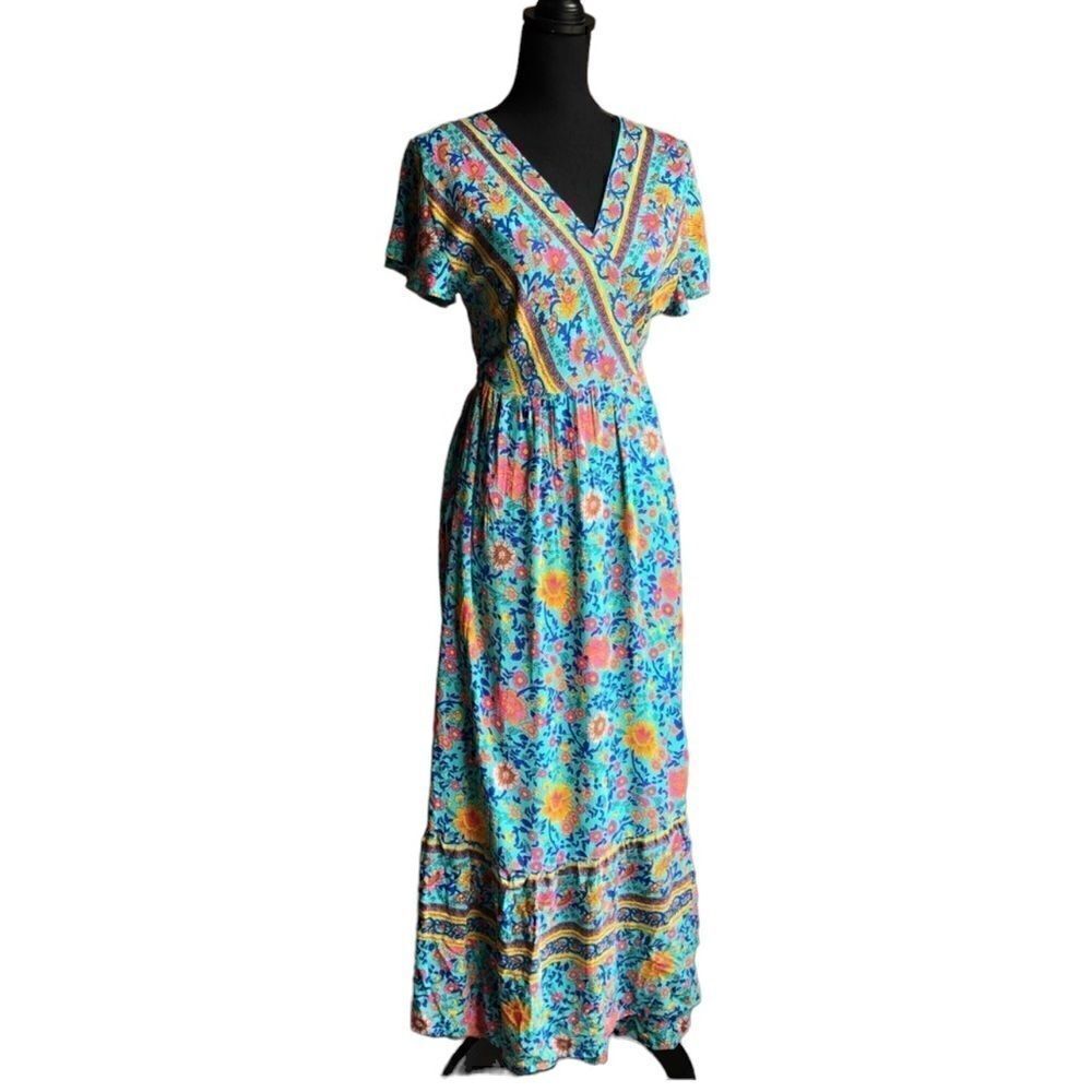 Teal Wrap Maxi Dress - Picture 5 of 14